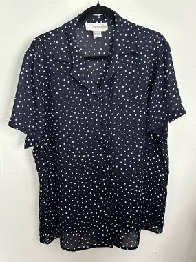 Nygard Collection Polka Dot Short-Sleeve Button-Down Blouse